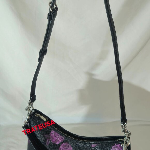 Laurel Shoulder Bag With Floral Print  CCE26 Black Purple Authentic - Picture 5 of 16